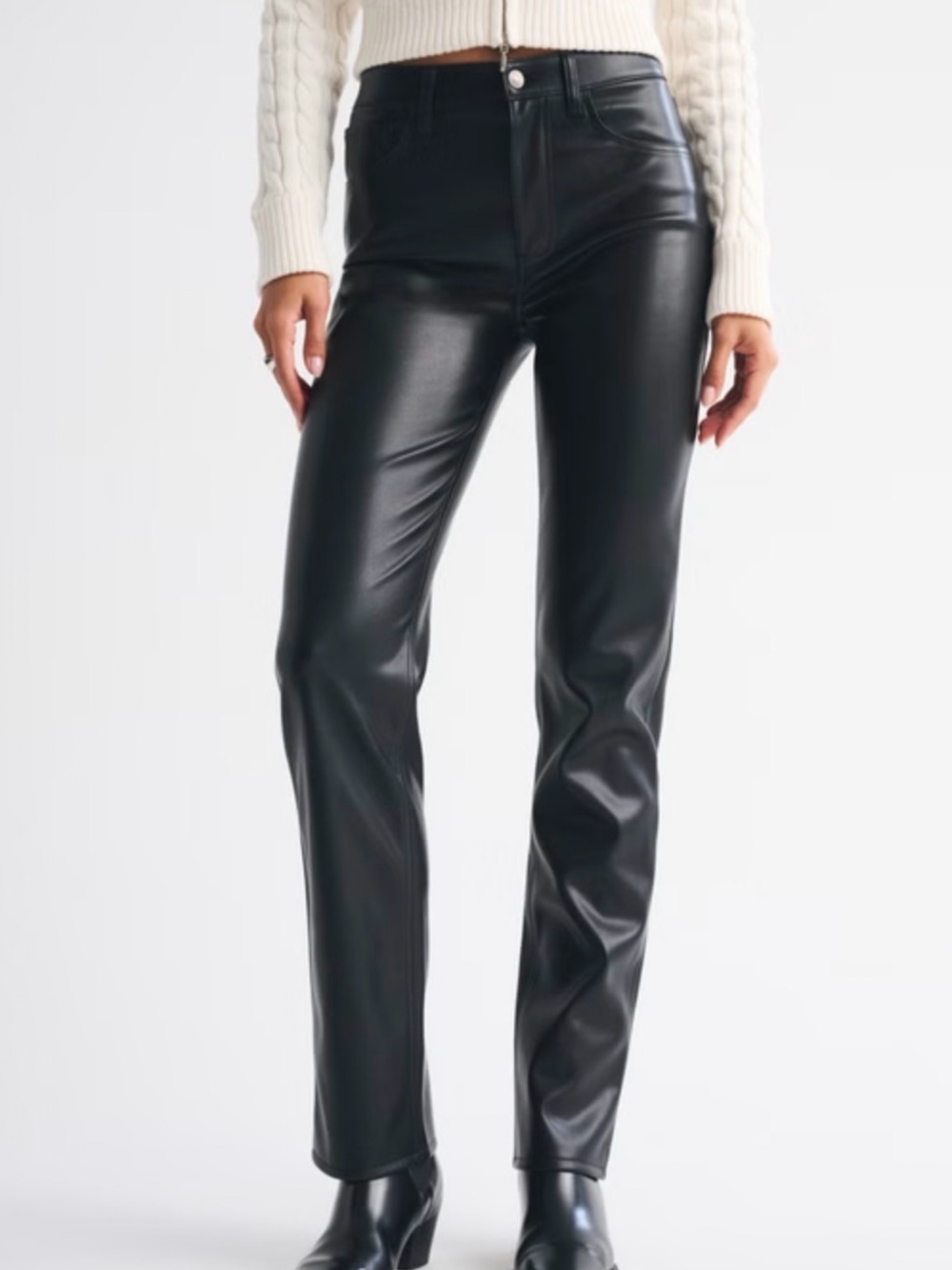 Abercrombie High Rise 90s Straight Vegan Leather Pant- Black